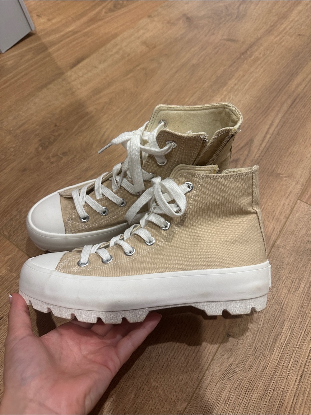 Canvas High-Top Platform Sneakers in Beige - Women's